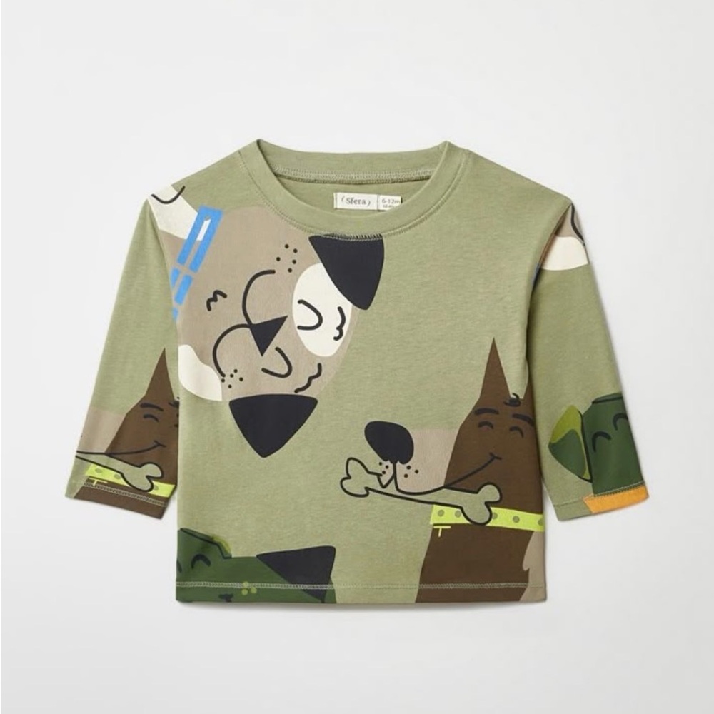 Sfera Kids Green Dogs Graphic Print Long Sleeve Green Long Sleeve T-Shirt 24-36m
